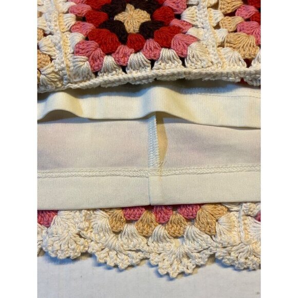 Lucky Brand Women Mini Dress XLARGE‎ Pink Granny Square Crochet Knit Boho Cotton - Picture 7 of 15